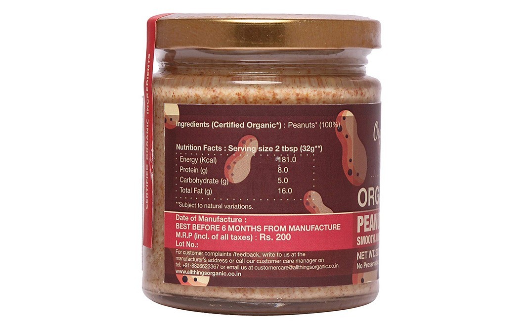 Organic Origins Peanut Butter. Smooth. Unsweetened   Glass Jar  200 grams